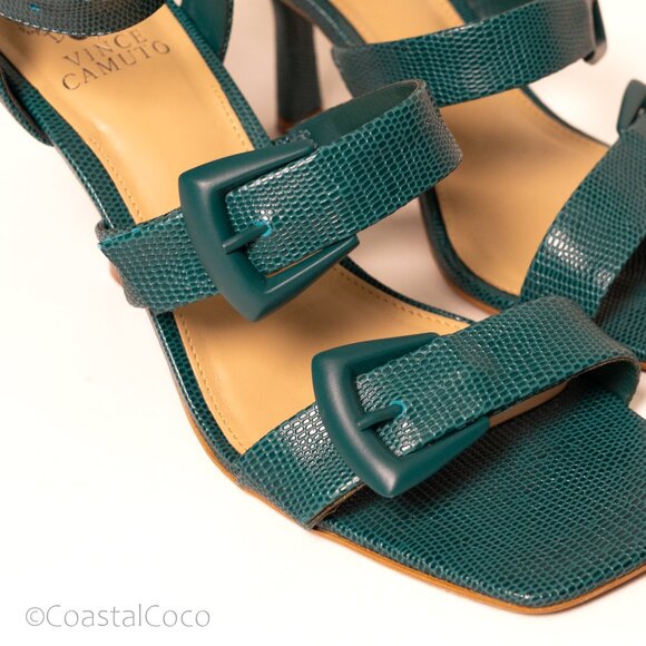Vince Camuto Jeminstie Sandals 9 Turquoise Heel Leather Strappy Cocktail Wedding - Picture 4 of 10